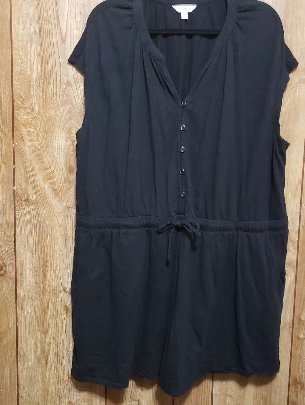 Knit Romper Plus 3X Pockets Black 1/2 Button Up Beachy Vibes Bohemian Summer